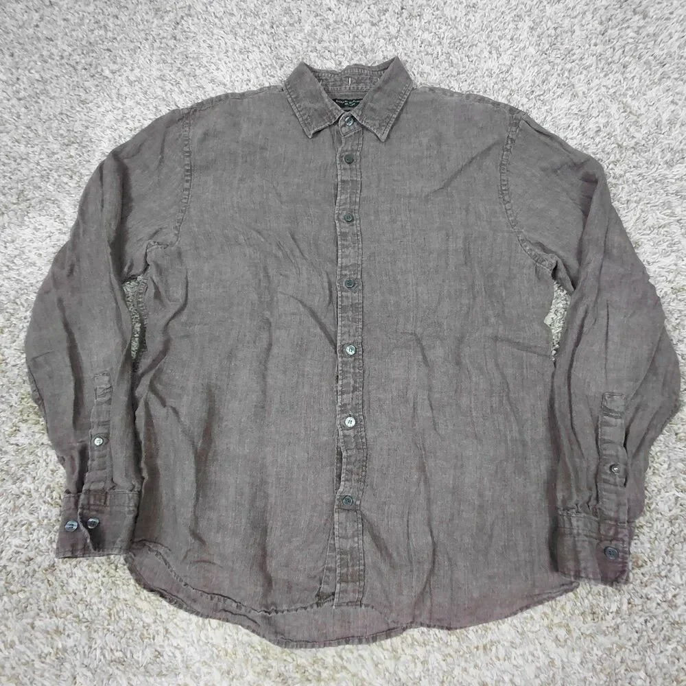 Banana Republic 100% Linen Button Up Shirt Mens Large Dark Burgundy Standard Fit